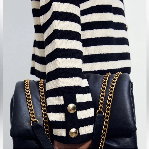 H&M black and white striped knit cardigan with gold buttons - Picture 2 of 5